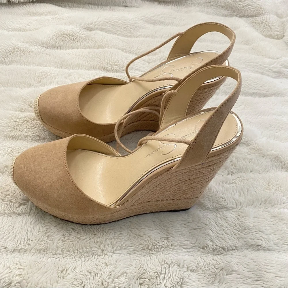 Jessica Simpson Cream Lace-Up Platform Wedge Espadrilles New Size 10
